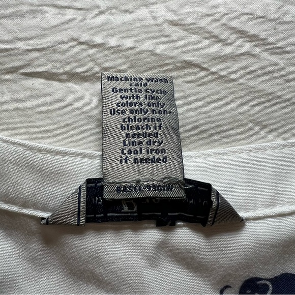 Bass White & Navy Elephant Print Long Tab Roll Sleeves Pull Over Shirt Womens XL - Picture 5 of 8